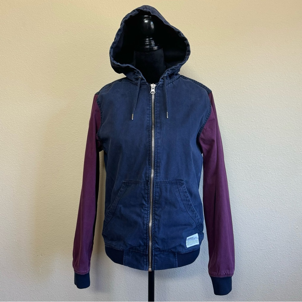 Divided jacket men small 100% cotton long sleeve full zip hoodie blue & red